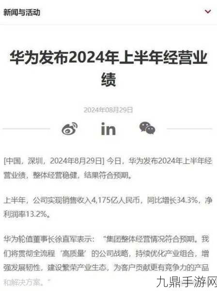 华为业绩大飞跃，2024上半年对比2023上半年全面解析