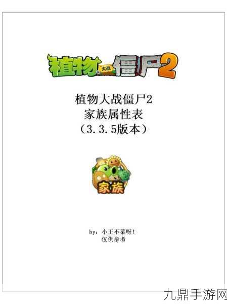 植物大战僵尸2属性表全揭秘，打造无敌草坪护卫队